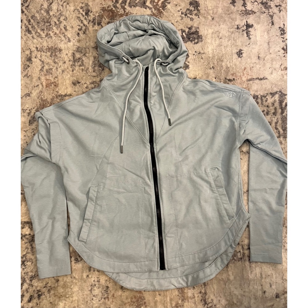 Free People Movement Womens Blue Zip Up Hoodie/Jacket High Neck Curved Hem. Cute